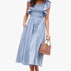 Blue cotton a line striped dress - LIKE NEW